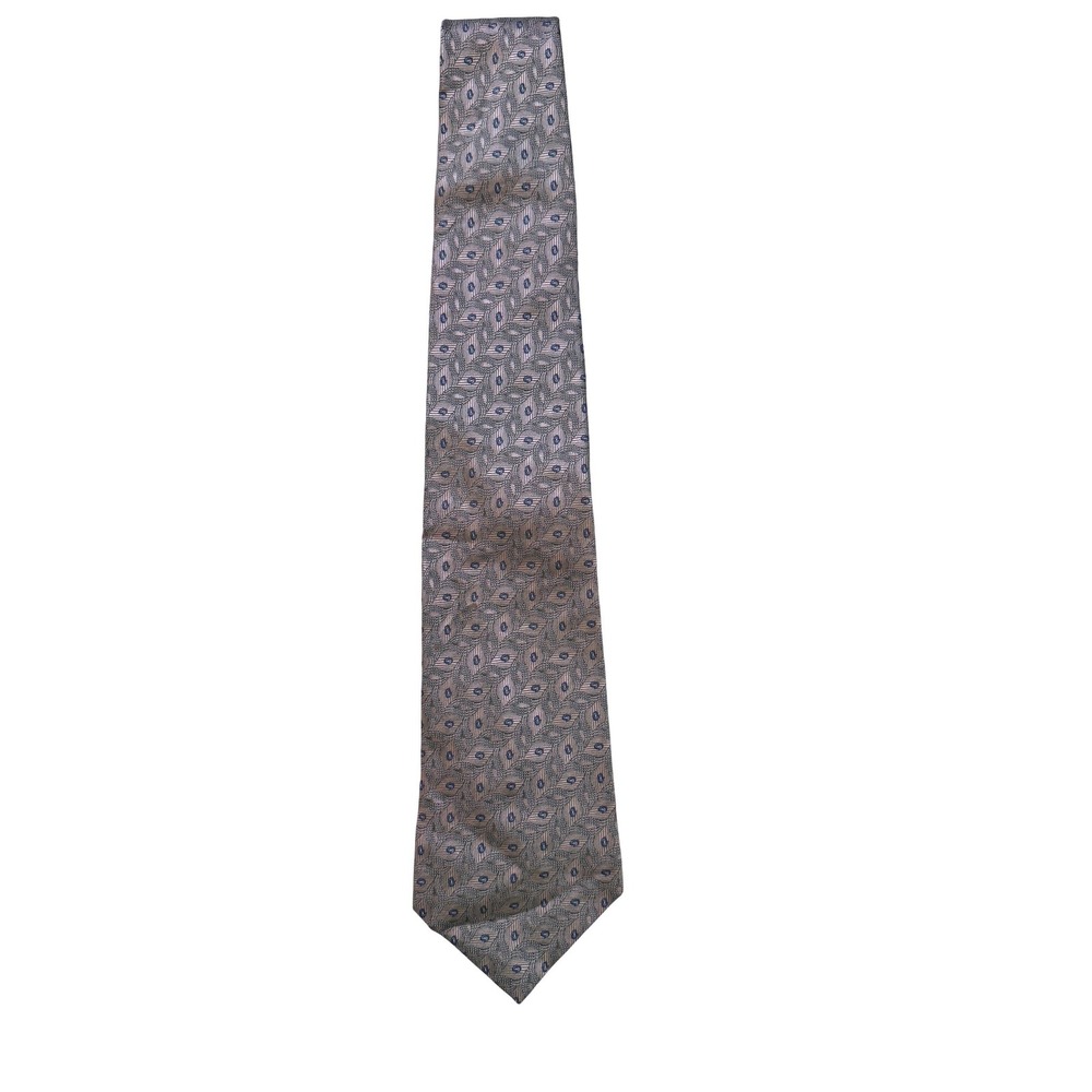 Vintage 80s Bugatti Silk Necktie Brown Blue Geometric Designer Italy